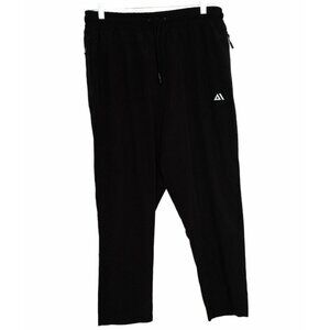 The One Men Black Sweatpants Solid Elastic Waist Logo Drawstring Zip Pockets 2XL